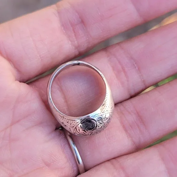 Vintage 925 sterling silver SIAM bubble untricately hand chased engraved ring - Picture 6 of 15